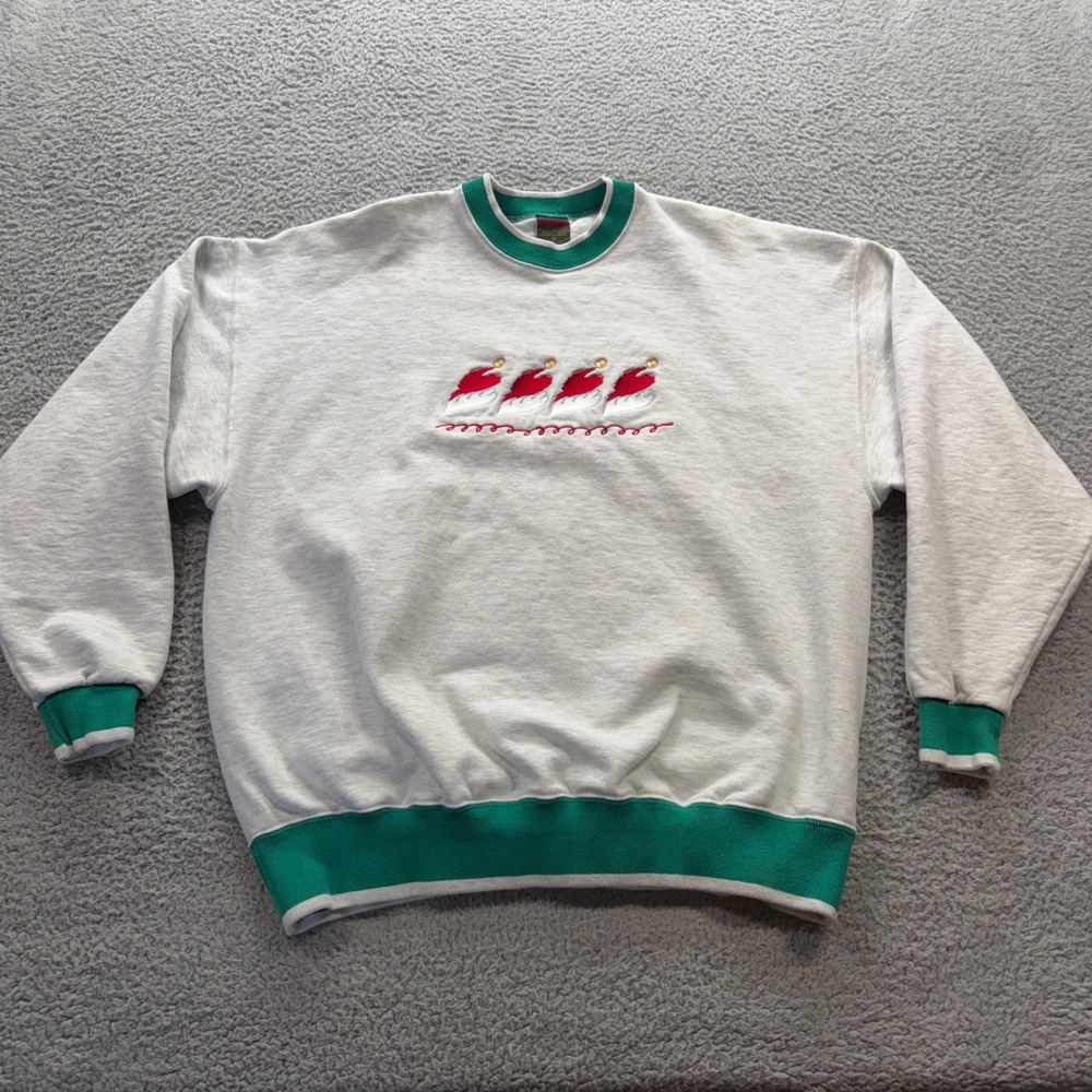Cross Creek Sweatshirt Mens XL Grey Green Christmas Santa Hat Embroidered USA